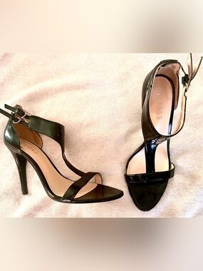 GUESS Black Patent Leather Strappy Stiletto Heels